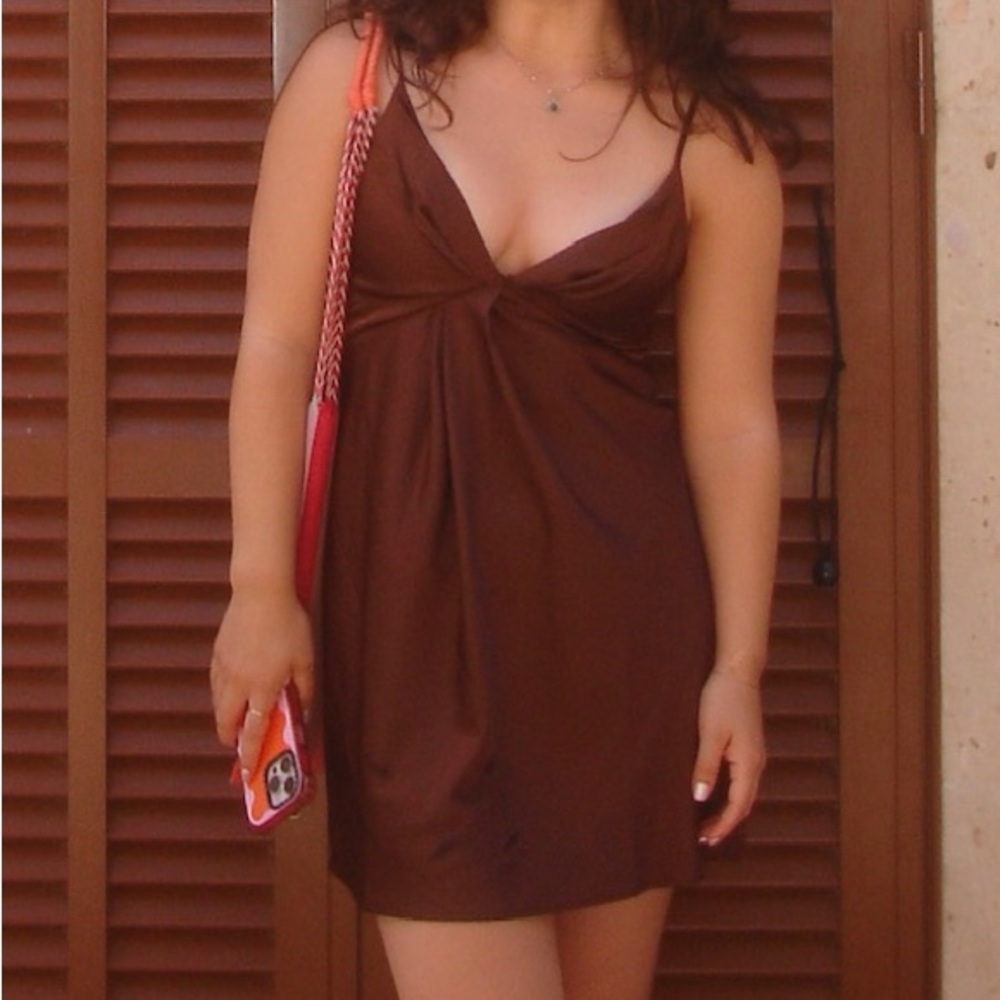 Brown Satin Mini Dress